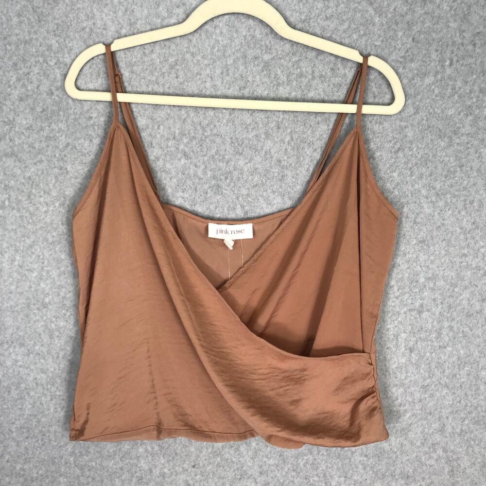 Pink Rose‎ Wrap Crop Tank Top Large Tan Blouse Drape Neutral Camisole Minimalist